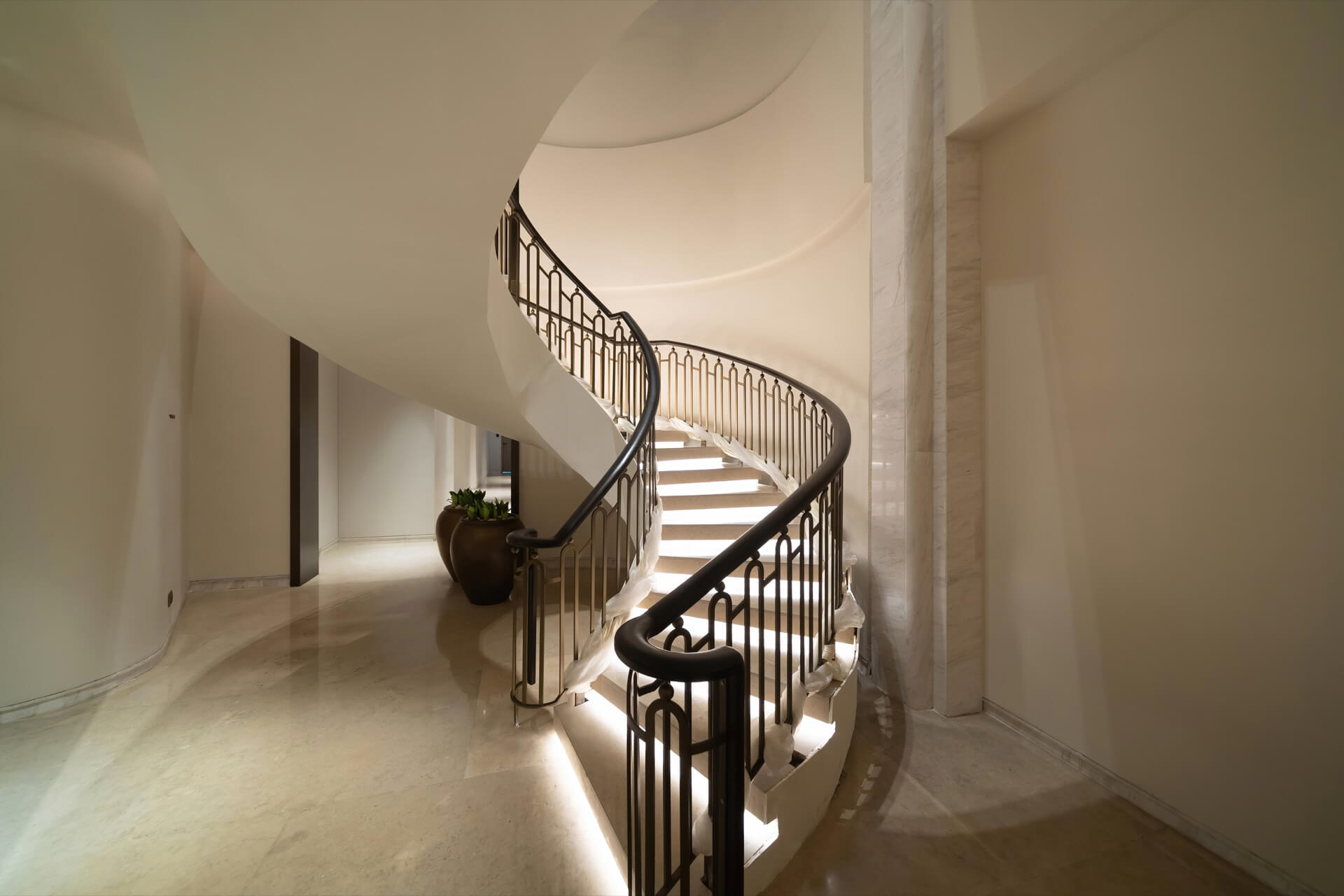 Custom spiral stair lighting